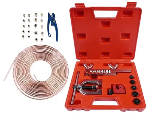 Hopzty Doppelt und Einfach Bördelgerät für Bremsleitung Set - 7,6m Bremsleitung Ø 4,75mm Stahl im Set - 16 Verschraubungen + 4 Verbinder