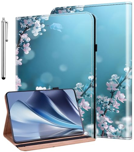 KEDBBAO Case for Samsung Galaxy Tab A8 10.5 Inch 2022 Model (SM-X200/X205/X207), Stylus Holder Flip Wallet Leather Shockproof Cover for Samsung Tab A8 Case, Plum Blossom