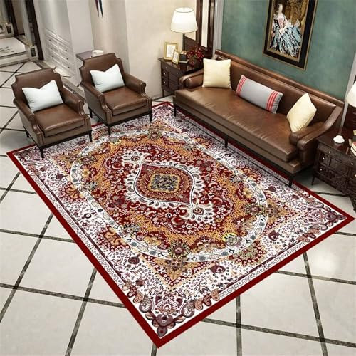 RUGMRZ Kinderteppich Deko Tisch Wohnzimmer Rote Randdekoration Licht Luxus Bereich Teppich pflegeleicht Teppich Kinderzimmer Junge Ornament 120X180CM