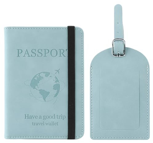 Greyoe Reisepasshülle, Reisepass Organizer, Passport Cover, PU-Leder Reisepass Hülle + Kofferanhänger, für Damen und Herren Urlaub Zubehör Travel Essentials (Blau C, 1)