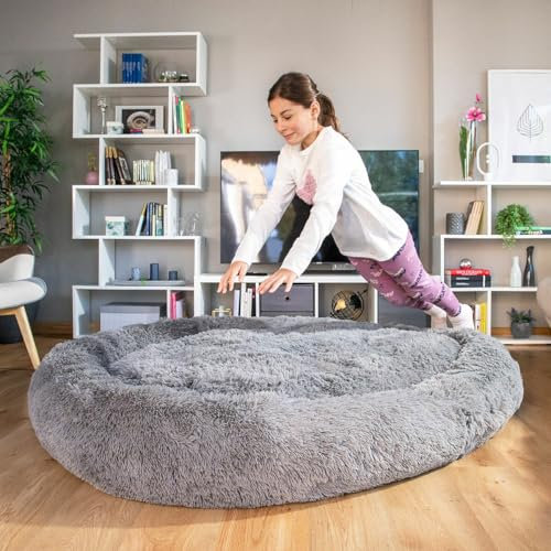 Hundesofa, Hundebett für Menschen, warm und bequem – Haustierbett für Menschen, extra weich, rutschfest, abnehmbarer Bezug, 2 Griffe, riesiges Hundebett für Mensch und Tier