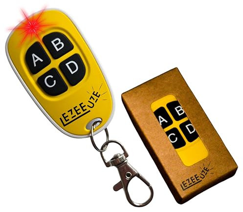 EzeeUze - Telecommande Universelle Portail à Code Fixe 433,92 MHz, Bip Portail,Telecommande Garage, 4 canaux, Compatible avec Novoferm Novotron 502 MAX43-2 Novotron 512 MIX43-2, Gaposa QCT4 (Yellow)