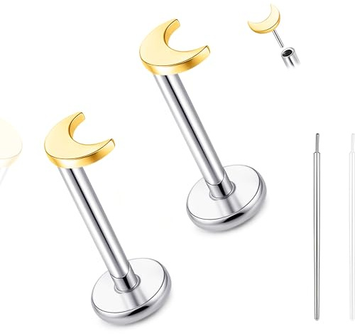 limerencia Titan Fadenlose Flache Rücken Ohrring Stud, 20G Press Fit Titan Push Pop in Knorpel Tragus Labret Lippe Medusa Muschel Körper Piercing Schmuck Hypoallergen für Damen Herren