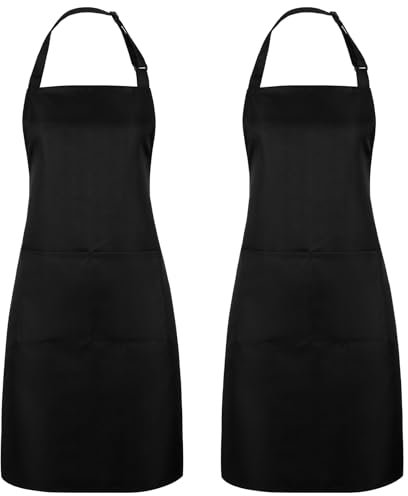 Xialvyu 2 Stück Schürze für Damen Männer, Kochschürze Schwarz Koch Schürze, Unisex Verstellbarem Küchenschürze mit 2 Taschen für Kochen,Hausarbeit,Malen,Backen(Schwarz)