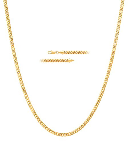 KRKC&CO Herren Kette mit 24K Goldbeschichtung, 3mm Panzerkette mit Diamantschliff, Cuban Link Chains Kubanische Goldkette, Nickelfrei Halskette, Geschenke für Männer Jungen, [Länge 50,8cm]