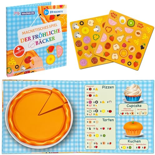 MAGNIKON Magnetspiel Fröhlicher Bäcker 59 Magnete, Spiel für unterwegs, Beschäftigung Kinder Restaurant, Spielerisch Zählen Lernen, Spielküche zum Mitnehmen, Montessori Spielzeug ab 3 Jahre