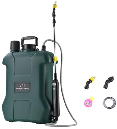 Jiuvaso Spruzzatore a Zaino con Alimentazione Elettrica E Tubo Flessibile Regolabile per Lavori Agricoli, 13l Verde