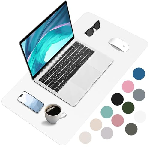 Zanfqvo Schreibtischunterlage 60x35cm - Mauspad XXL aus PU-Leder, Wasserdicht und rutschfest - Multifunktionales schreibunterlagen - tischunterlage für Büro/Home/Laptop (Weiß)