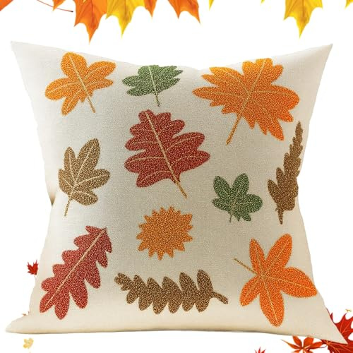 Huahuanghui Ahornblatt Kissenbezug Herbst 45x45cm Zierkissenbezüge Polyesterfaser Sofakissen Bezug Kissenhülle Herbst Bettwäsche für Wohnzimmer Sofa Garten Schlafzimmer Outdoor