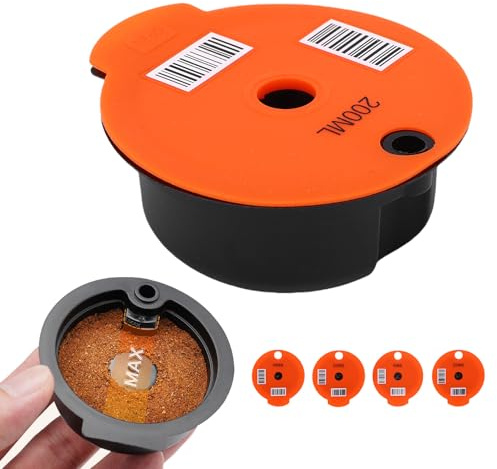 VBESTLIFE Reusable Coffee Pod, Coffee Filter Capsule Cup with 4 Orange Lids Brush and Spoon for Coffeemakers, 60ml 180ml 220ml 220ml