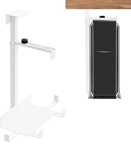 Verstellbare PC Halterung unter Schreibtisch & Wandhalterung, CPU Halterung höhenverstellbar bis 54,5 cm, Belastbar bis 35 kg, Robuste Stahlkonstruktion, Platzsparend für Büro & Gaming Setup (Weiß)