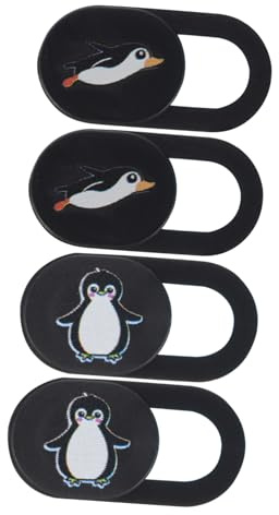 Webcam Abdeckung 4 Stück ABS Datenschutz für Tablette Weihnachten Event | Schwarz, Cartoon Pinguin Design, für Desktop Monitor und Videoanrufe, 4stücke