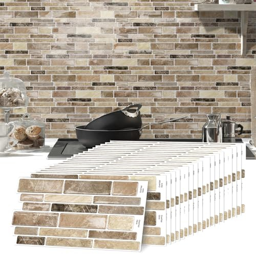 20 adesivi per piastrelle, a mosaico, 12 x 24,6 cm, per bagno, autoadesivi, per cucina, sala da pranzo, bagno, piastrelle decorative (marrone)