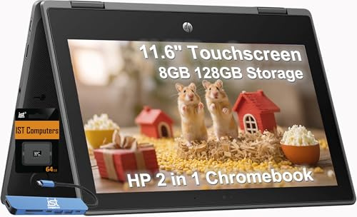 HP Chromebook Pro X360 Fortis 2-in-1 Flip Laptop & Tablet (touchscreen da 11,6, CPU Intel, 8 GB di RAM, 128 GB di memoria (64 GB+64 GB SD)), robusto e resistente ai liquidi, lunga durata della