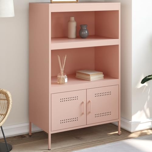 GeenYuu Rosa Highboard 68x39x113 cm, robuster Stahl, 2 Türen, 2 Ablagen, Industriedesign, vielseitiger Stauraum für Wohnzimmer, Schlafzimmer, Flur
