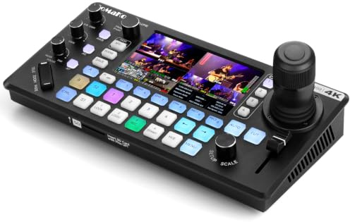 FoMaKo KC800 4K HDMI Videomischer Switcher, integrierter 4D-Joystick-PTZ-Controller, 5,5-LCD-Bildschirm, professioneller XLR-Audioanschluss und USB/SD-Aufnahme, 4K 60FPS Eingang, 1080p 60FPS Ausgang