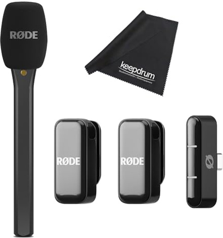 Rode Système de microphone sans fil Micro sans fil USB-C avec adaptateur micro manuel d'interview et chiffon Keepdrum