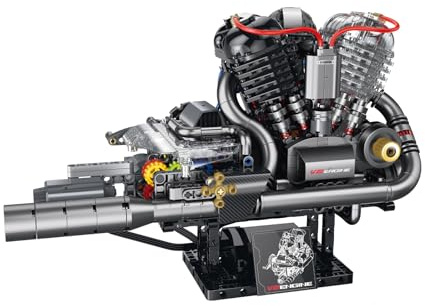 muuchuu Technique V2 Kit de construction moteur avec lumière sonore et brumisateur, moteur de moto, kit de blocs de construction fonctionnels, pour adultes, DIY Hobby STEM, jouet modèle cadeau pour