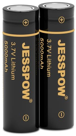 3.7 Volt Rechargeable Batteries, 5000mAh High Capacity Flat Top Battery for Flashlights, Headlamps (Pack of 2,21 X 70mm)