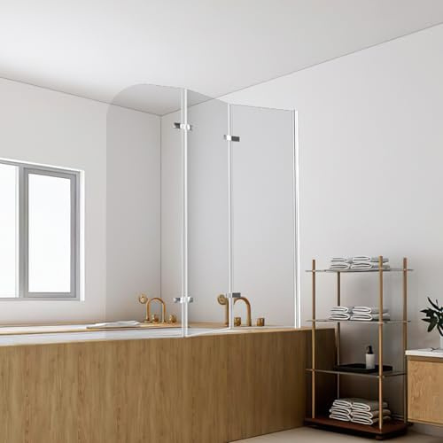 Peviasot Duschwand für Badewanne 120x140 cm, Badewannenaufsatz 3-teilig faltbar, 6mm ESG Sicherheitsglas, Nano Beschichtung, 180° schwenkbare Badewannenfaltwand, Silber ransparent