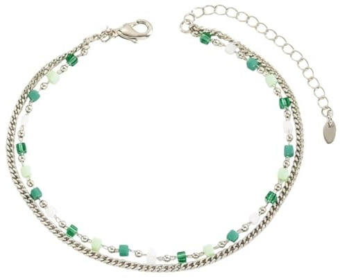 Karma NH10367159 Fußkettchen Silber Grün modern filigrane Fusskette vergoldet Fußschmuck Urlaub Strand Abendmode Accessoires Perlenfußkette (Silber Grün)