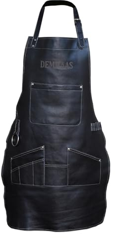 DEMHAAS® Premium Grillschürze aus Echtleder – Handgefertigte Lederschürze für Männer | BBQ-, Grill- & Kochschürze mit Taschen | Verstellbare Riemen