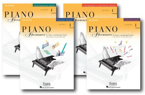 Faber Piano Adventures Level 4 Learning Library Pack Four Book Set - Lesson, Theory, Performance, and Technique & Artistry Books