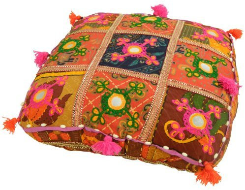 Indisches Meditationskissen 40x40cm orientalisches Baumwoll-Patchwork Sitzkissen Stoff-Faser