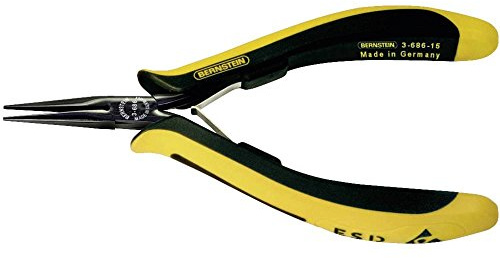 Pliers Succinic Euroline-Conductive, 140 mm, Long Jaws with Fine Hewed, Conductive Two-Colour Hand Protection Sleeves, 3-686-15