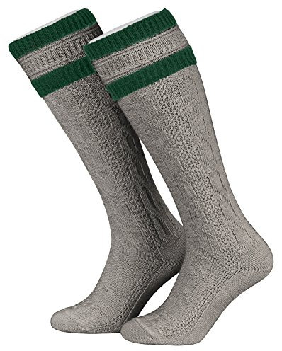 Piarini 39 40 41 42 1 Paar Herren Trachtenstrümpfe Trachtensocken Zopfmuster Trachtenstutzen Umschlag Wolle lang Grau Tanne