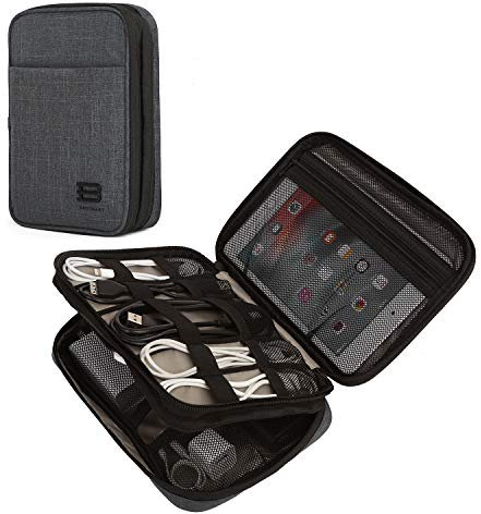 bagsmart Tech Pouch Travel, Electronics Accessories Organizer Case Double-Layer for Hard Drives, Cables, Charger, Kindle, iPad Mini, Black