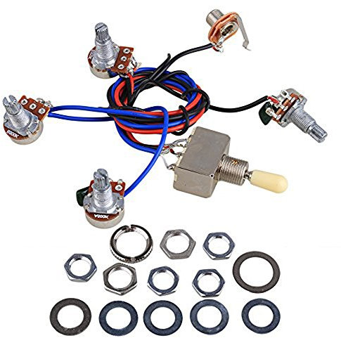 Kabelbaum-Set für E-Gitarre, Ersatz für LP, 2 T2 V, 3-Wege-Kippschalter, 500 K Töpfe und Buchse für Dual Humbucker Gibson Les Pual Style Gitarre, cremefarbene Spitze
