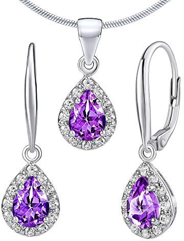 SILVEGO Amethyst Schmuck-Set aus 925 Sterling Silber mit echtem Amethyst Ohrringe und Halskette