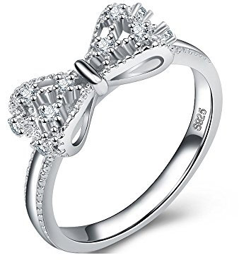 Uloveido Bague nœud papillon en argent sterling 925 pour femme, anniversaire, mariage, fiançailles Y383, Verre, Zircone cubique