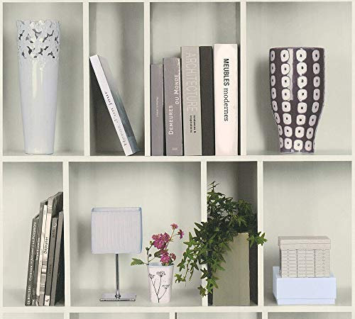 A.S. Création Vliestapete Authentic Walls 2 Tapete mit Vintage Holzregal Bücherregal Ethno Look fotorealistisch 10,05 m x 0,53 m grau grün weiß Made in Germany 366631 36663-1