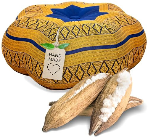 Livasia Meditationskissen Stern groß - Ø 40x20cm - Yogakissen mit Kapok, Pouf, Bodenkissen sternförmig Yoga Zen Meditation, Zafukissen Garten Balkon, Sitzkissen handgefertigt (Blau/Gelb)