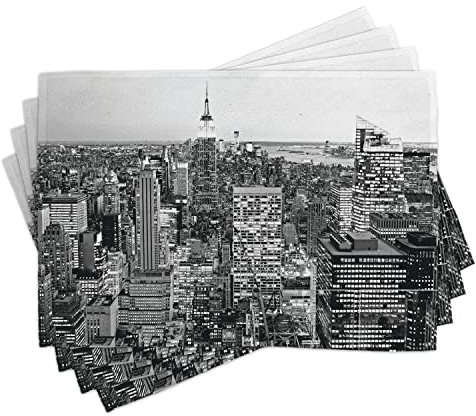 ABAKUHAUS New York Platzmatten, New York Manhattan, Waschbare Stoff Esszimmer Küche Tischdekorations Digitaldruck, Grau