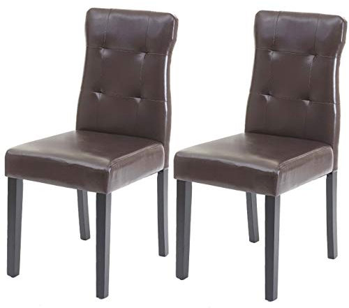Mendler 2er-Set Esszimmerstuhl HWC-E58, Stuhl Essstühle - Kunstleder braun, dunkle Beine