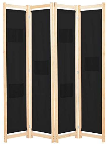 vidaXL Holz Raumteiler 4-TLG. Paravent Trennwand Umkleide Sichtschutz Spanische Wand Raumtrenner Stellwand Schwarz 160x170x4 cm Stoff Klappbar Platzsparend
