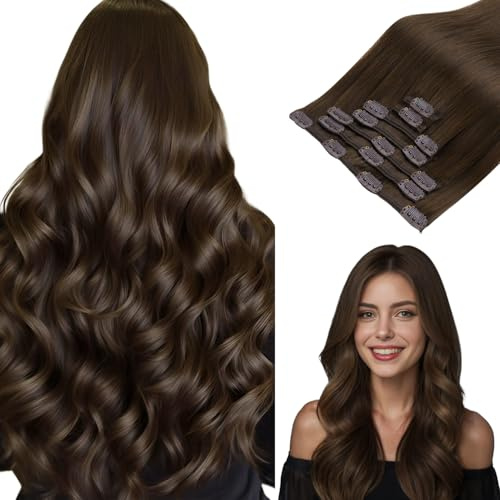 hotbanana Clip In Extensions Echthaar, Schokoladenbraun 45cm 120g 7 Stück Unsichtbar Clip In Echthaar Extensions Günstig Haarverlängerung Glatt Nahtlos Remy Hair Extensions 18 Zoll