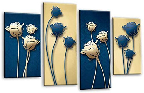 LR Floral Rose Canvas Art Picture Blue Cream Flower Love Home Split Panel Print