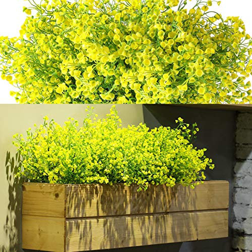 WILLBOND 12 Bundles Spring Artificial Flowers Outdoor Artificial Plant Decor UV Resistant Fake Plastic Flowers Faux Shrubs for Home Garden Porch Hanging Planters Outdoor Summer Decoration(Yellow)