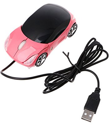 zijianZZJ 1000DPI - Mini forma di auto USB ottica, con cavo innovativo, 2 fanali, mouse per computer portatile (Pink)