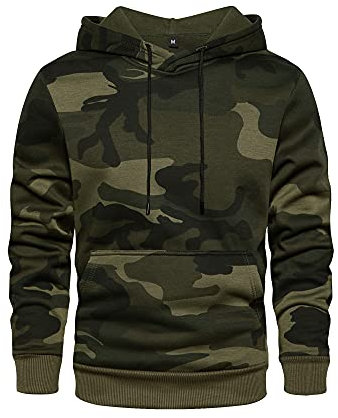 AOTORR Mens Hoodies Pullover Camo Hooded Sweatshirt Patchwork Top Long Sleeve Hoody Casual Tops with Kanga Pockets WY03 Army Green S
