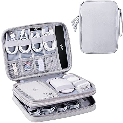DDgro Travel Tech Organizer Borsa per accessori elettronici per tenere iPad Mini, cavi, caricabatterie, Kindle, telefono, mouse, custodia a doppio strato (grande, grigio chiaro)