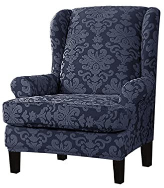 KFDZSW 2 Teilig Ohrensessel Überzug, Sesselbezug, Ohrensessel Bezug Stretch Sesselhussen,Tiger Stuhlbezug Mit Armlehne Hohe Rückenlehne Universal (Blau)