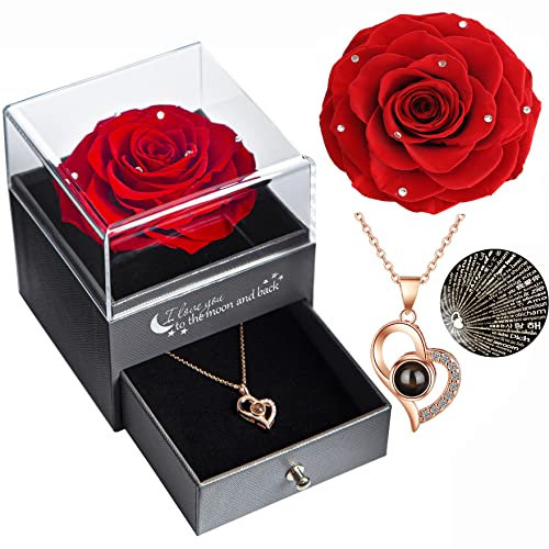 Yamonic Rosa Eterna Regalo Donna,Rosa Stabilizzata con Collana Donna,Idea Regalo per Lei,Regalo San Valentino per lei,Regalo Donna Natale Confezione Regalo Compleanno Anniversario Festa della Mamma