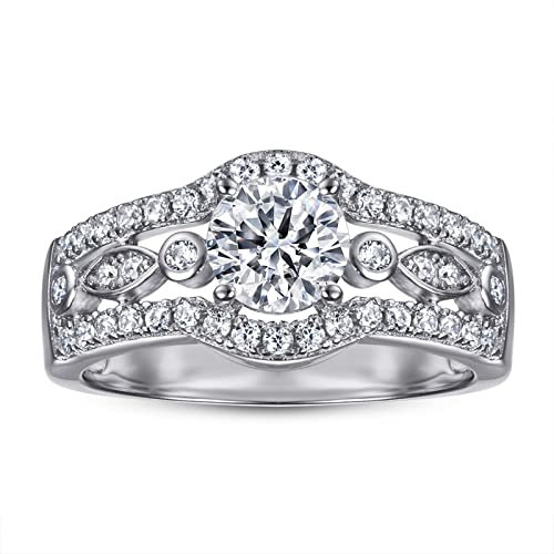 Hoisy Ring Silber 925, Bergkristall Ring Silber 925 Zirkonia Hohl Weißes Gold Größe 60 (19.1)