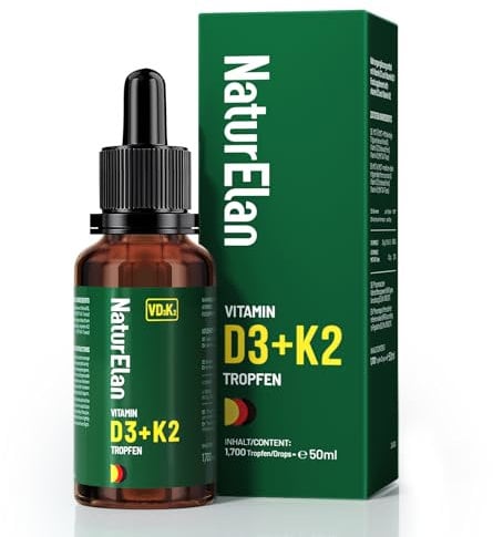 Vitamin D3 K2 hochdosiert Tropfen - 50ml, 1000 I.E. Vitamin D3 pro Tropfen, vegetarisch, ohne Zusätze, in Deutschland produziert