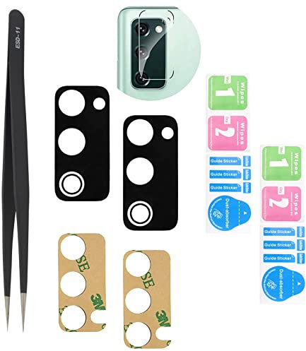 YHX-OU 6.50'' 2 Pezzi per Samsung Galaxy S20 Fe S20 Fe 5G Lente Vetro Camera Posteriore con pinzette + 1 Pezzi per Samsung Galaxy S20 Fe / S20 Fe 5G Pellicola Fotocamera (Nero)